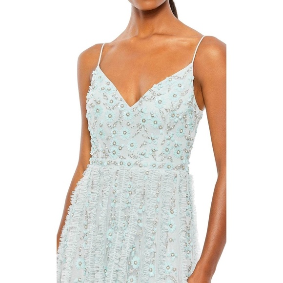 NWT Mac Duggal 9166 V-Neck Ruffled Embellished Gown in Seamiest Sz. 16 - Picture 2 of 5